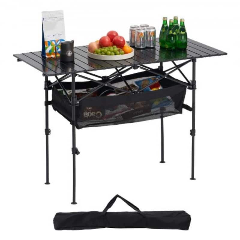 47.2” Black Aluminum Alloy Foldable Adjustable Height Outdoor Camping Table for Picnic 4-6 People