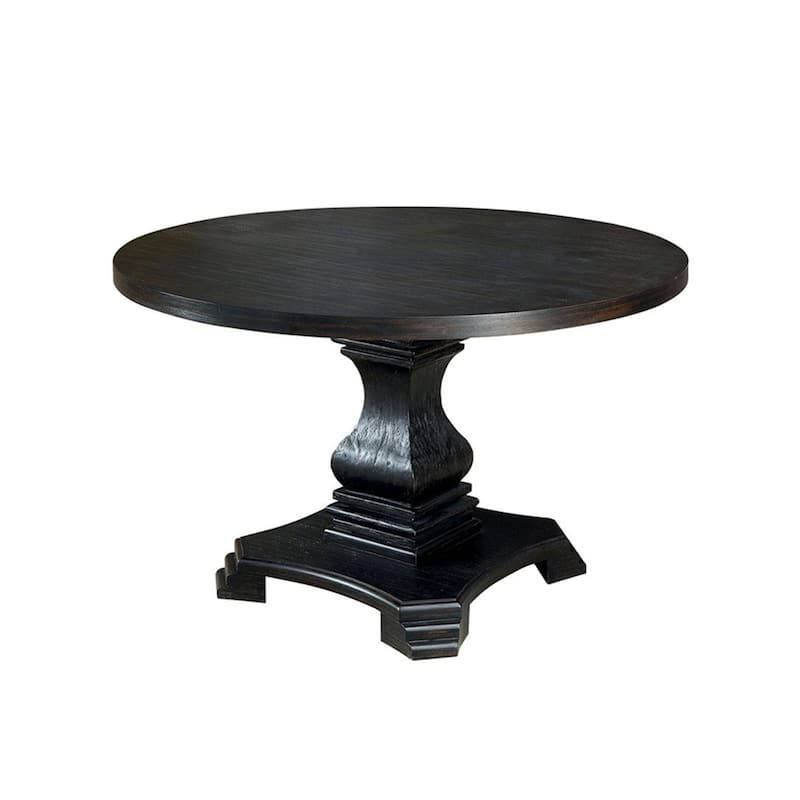 Antique Black Finish Wood Round Pedestal Dining Table - Standard Height - Antique Black