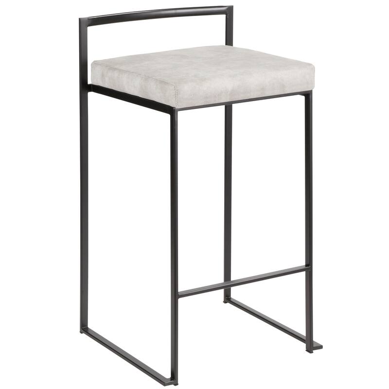 Porch & Den Forrest Black Stackable Fully Welded Counter Stool (Set of 3) - Light Grey Cowboy Fabric