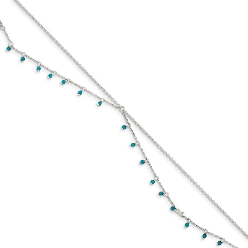 Curata 925 Sterling Silver 10" Simulated Turquoise Double Chain Anklet Bracelet