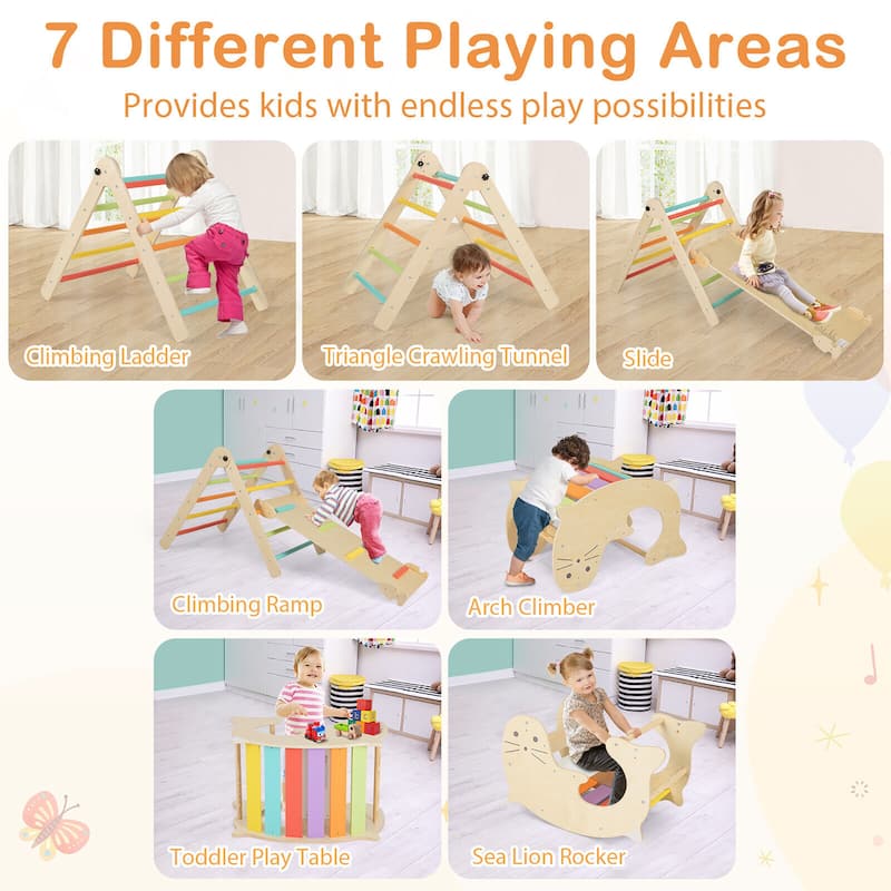 Gymax 7-in-1 Indoor Climbing Toys for Toddlers w/ Reversible Ramp Sea