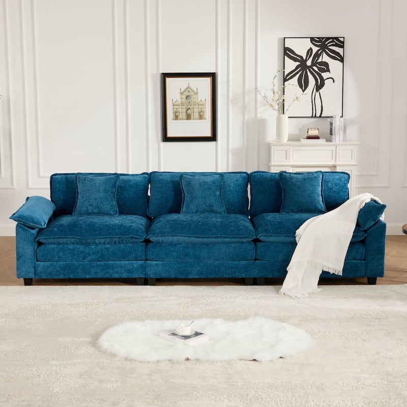 Roomfitters 3-Seater Cloud Sofa, Modern Chenille Upholstered Sectional Couch with Wide Armrests and Deep Cushions