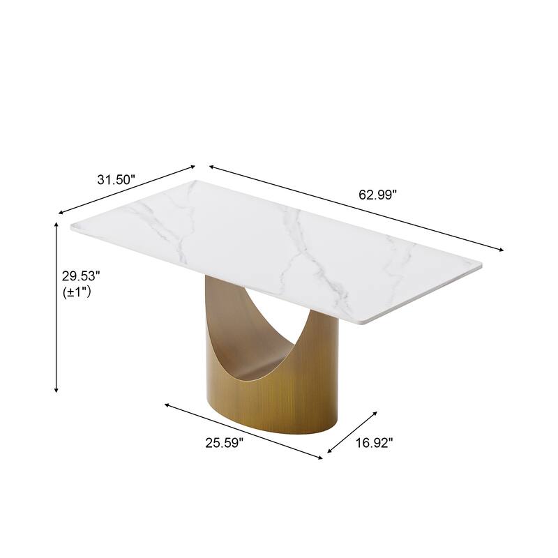 63" Dining Table for 6 with Sintered Stone Tabletop and Solid Carbon Steel Base