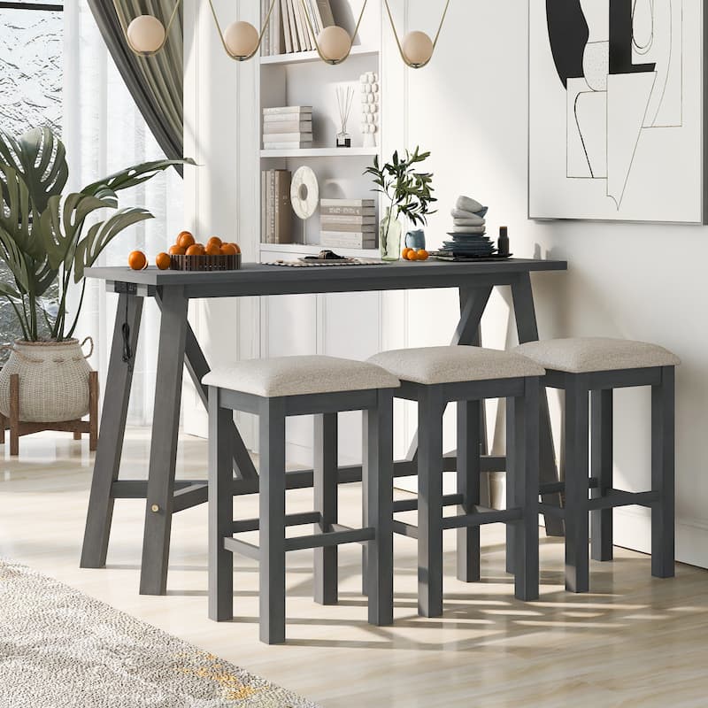 Home Kitchen Dining Bar Table Set with 3 Padded Stools MultiFunctional