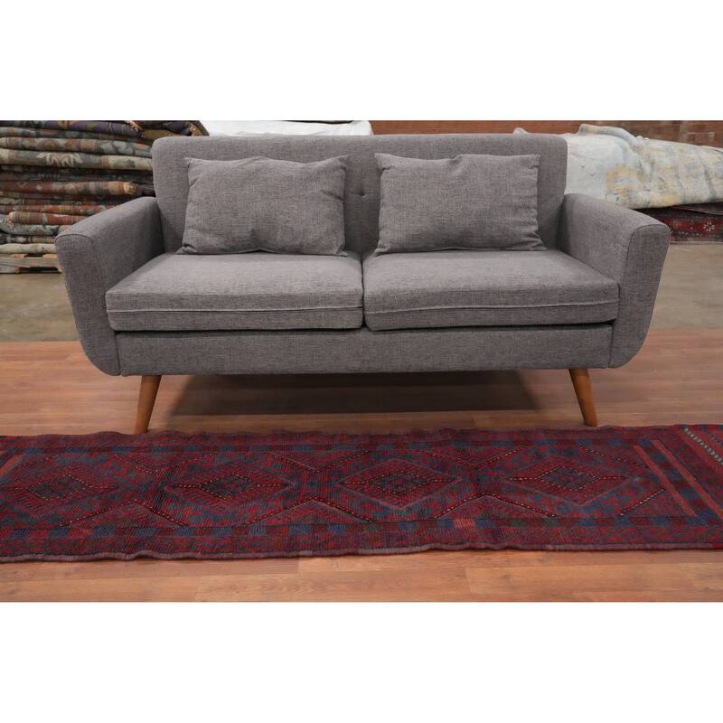 Hand Knotted Oriental 100% Wool Carpet Traditional Tribal Red Balouch Runner Rug - 7' 10'' X 2' 0''
