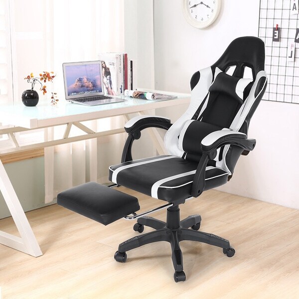 Gaming Chair With Footrest Adjustable Backrest Reclining Leather