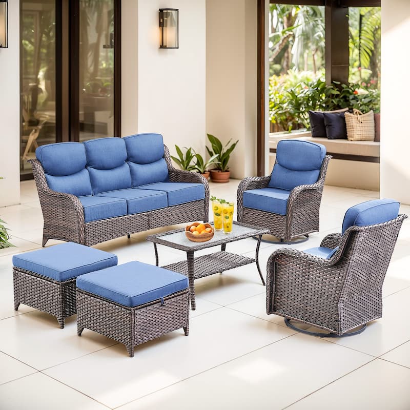 Gymojoy 6-Piece Patio Furniture Set with Swivel Glider Chairs, 6-Inch Ultra-Plush Cushions & Water-Resistant Olefin Fabric