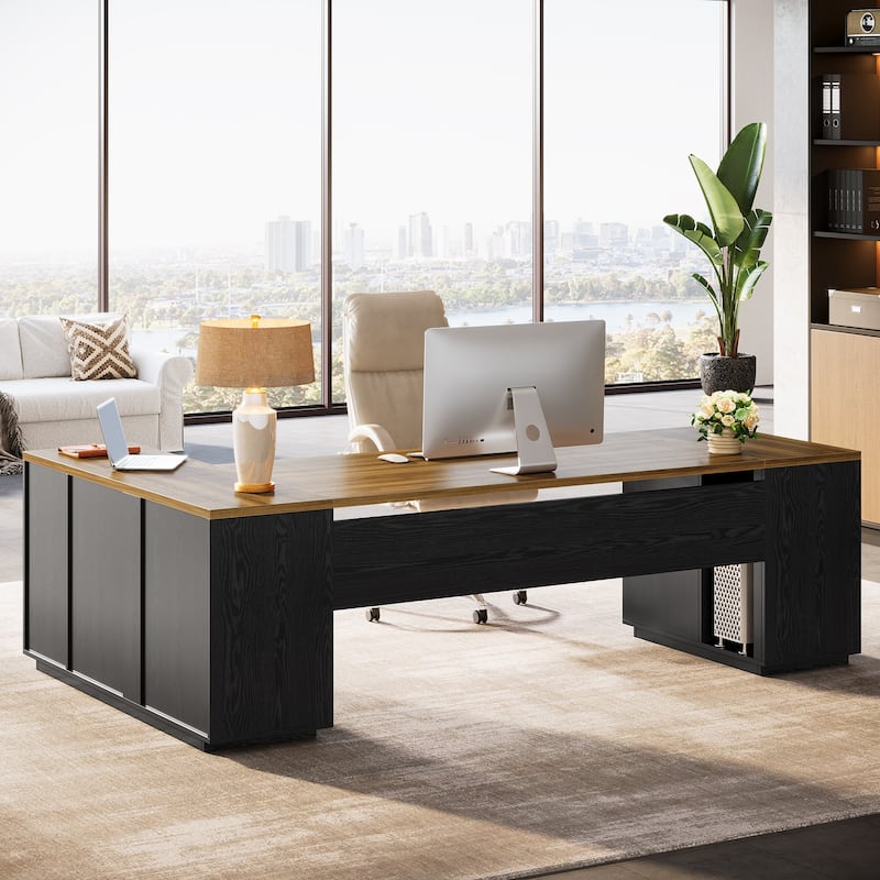 86'' L-Shaped Corner Executive Desk with File Drawers for Home Office