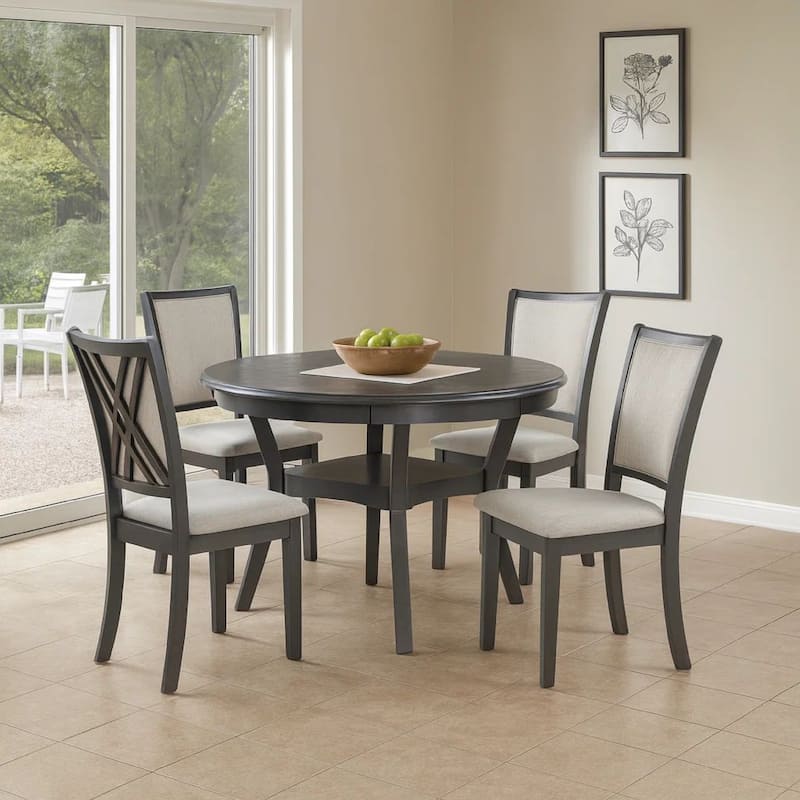 Isla 5 Piece Dining Table Set, Diamond Pattern, 4 Crossback Chairs, Gray
