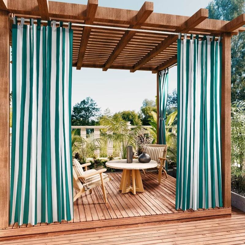 Stripe Outdoor UV Protected Privacy Tab Top Panel - 52"Wx84"L - Peacock