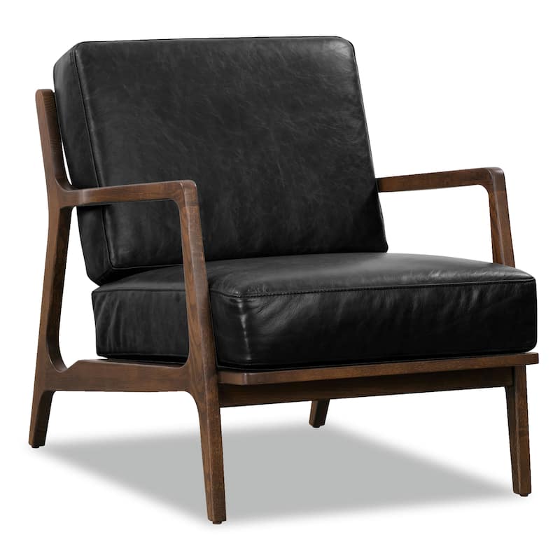 Poly & Bark Verity Leather Lounge Chair - Full Grain Genuine Italian Leather - Onyx Black