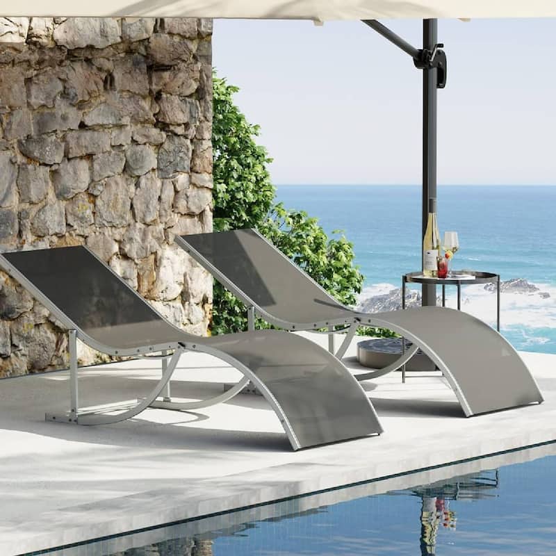 Outdoor Reclining Chaise Lounge Set of 2 for Deck, Garden - N/A - Grey