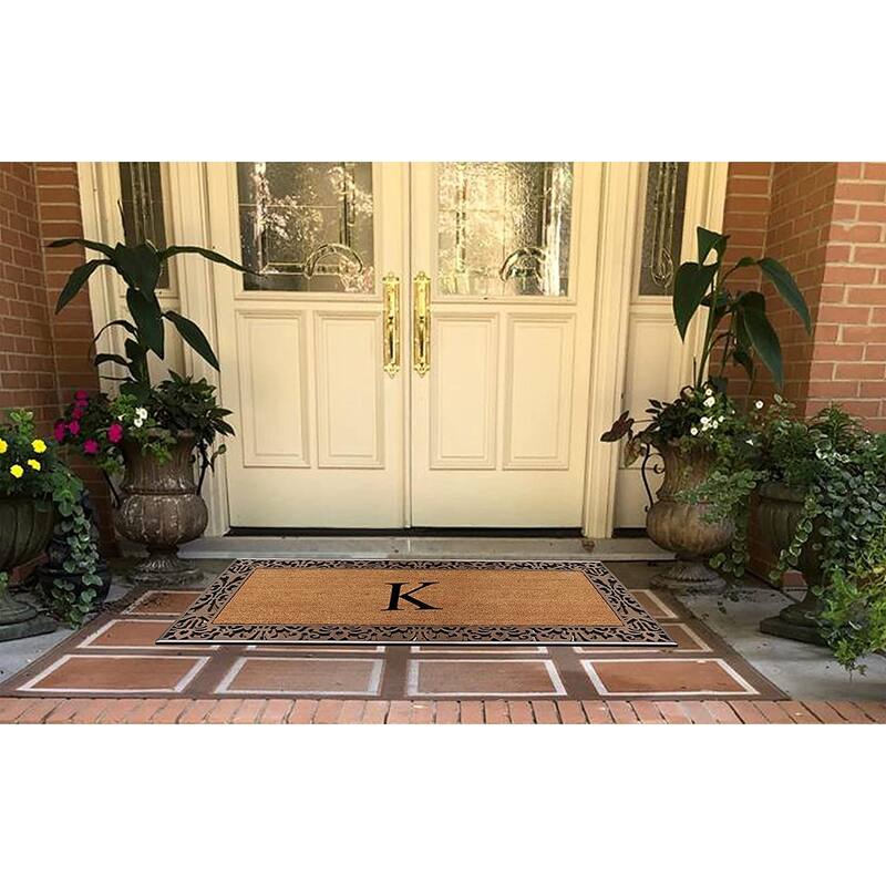 A1HC Natural Coir Monogrammed Door Mat For Front Door, 30"X60", Anti-Shed Treated Durable Doormat for Outdoor Entrance