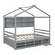 preview thumbnail 8 of 34, Modern Full House Kids Bed with Roof,Bedside Shelves,Ladder,Guardrail