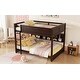 preview thumbnail 22 of 38, Queen Over Queen Size with Underbed Storage Bookcase and Charging Station, Wood Bunk Bed Frame with Panel Guardrails and Ladder