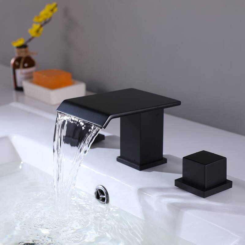 Modland Double Square Handle Waterfall Bathroom Faucet Widespread in Black