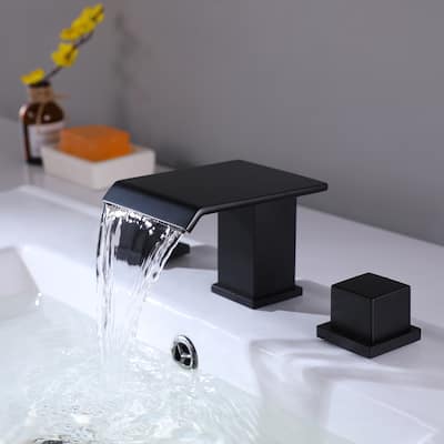Modland Double Square Handle Waterfall Bathroom Faucet Widespread in Black