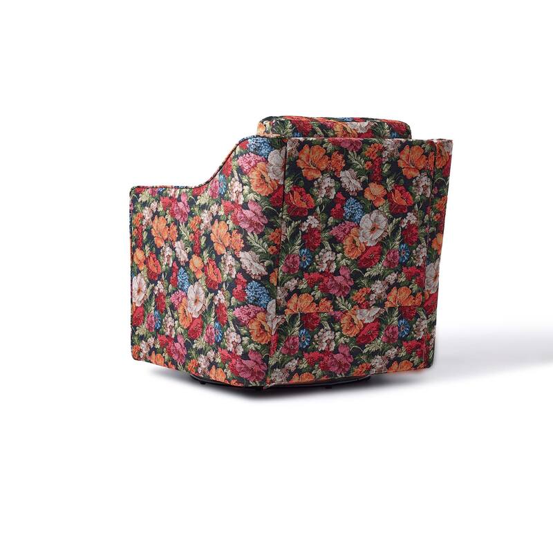 Patterned Linen Swivel Armchair Floral Accent Chair for Living Room