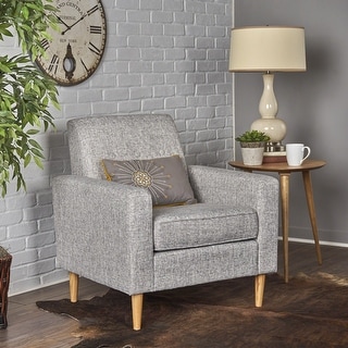 Roomfitters Mid-Century Accent Chair with Tufted Back and Tapered Wood Legs, Upholstered Armchair for Living Room, Light Gray