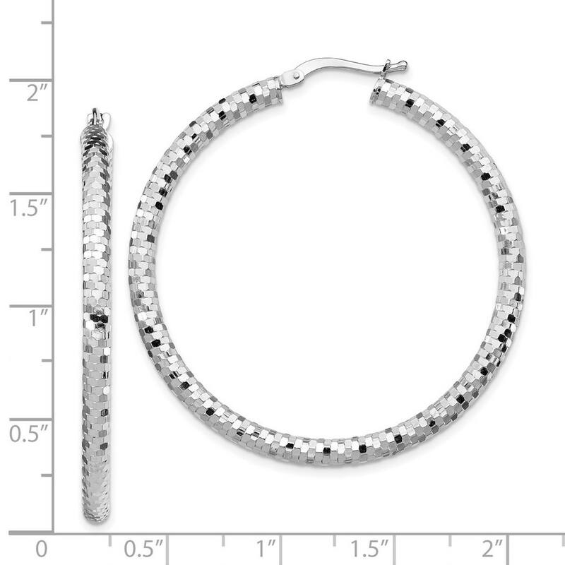 Curata 14k White Gold 3x35mm Sparkle Cut Hoop Earrings