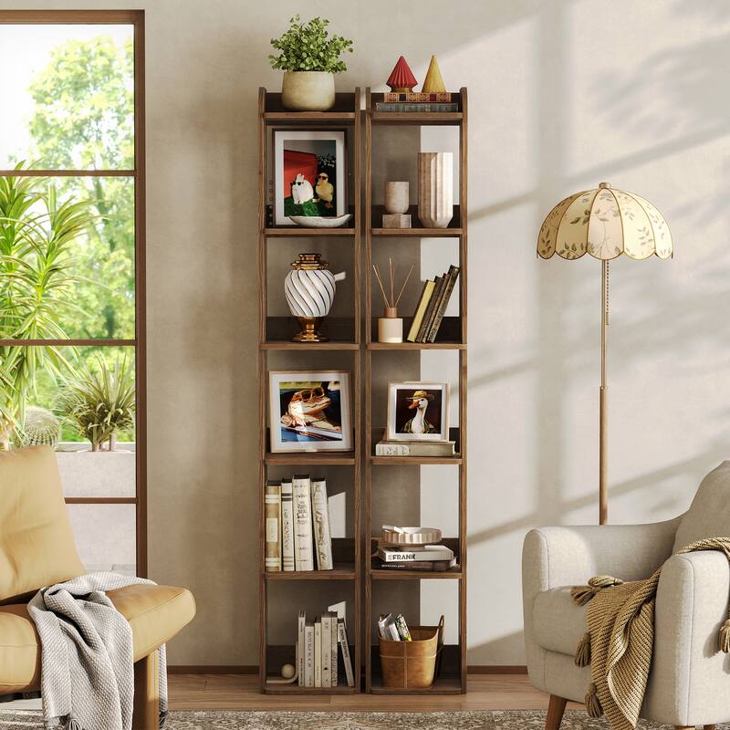 70.87" Solid Wood Bookshelf, Storage Bookcase, Living Room Home Office Bedroom Standing Shelf Accent Shelving