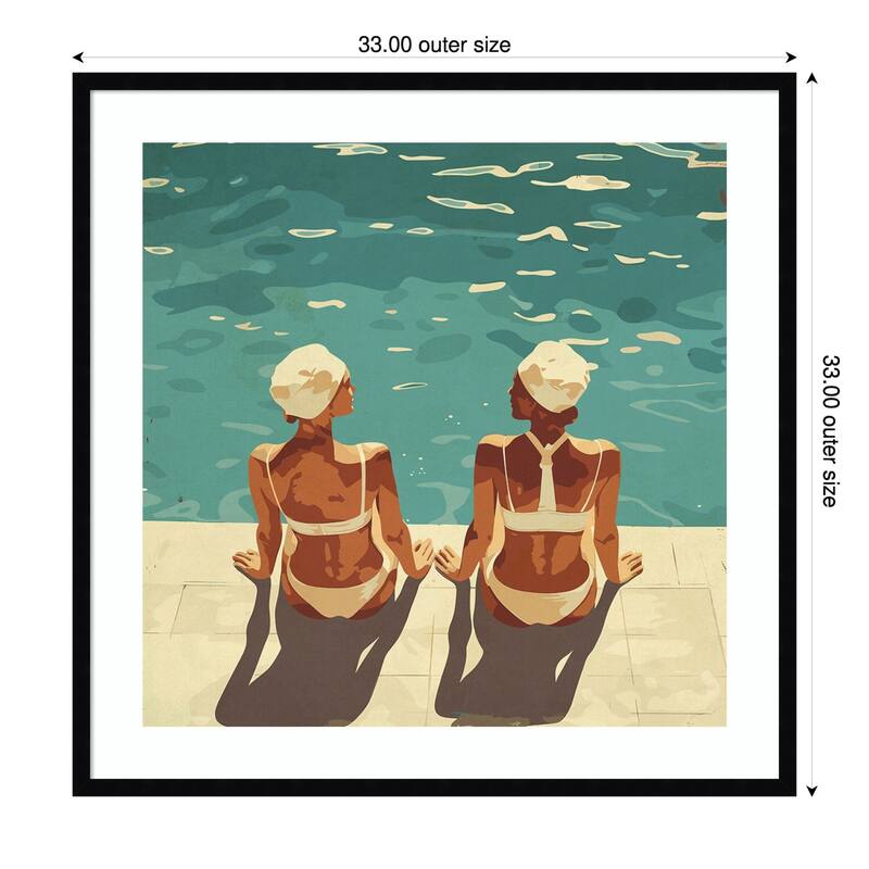 Peaceful and Poolside by Layla Oz Wood Framed Wall Art Print - 33 x 33 in - Black