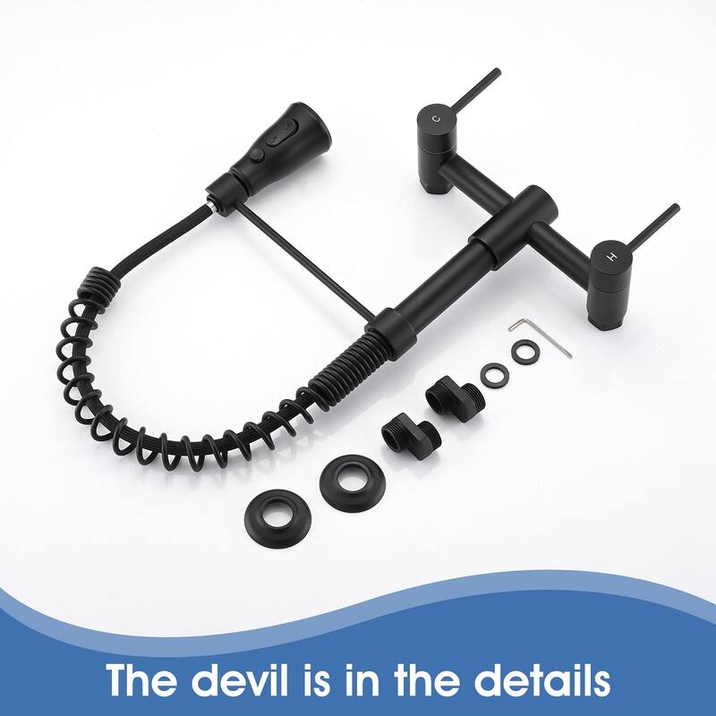 Double Handle Wall Mounted Spring Neck Bridge Kitchen Faucet