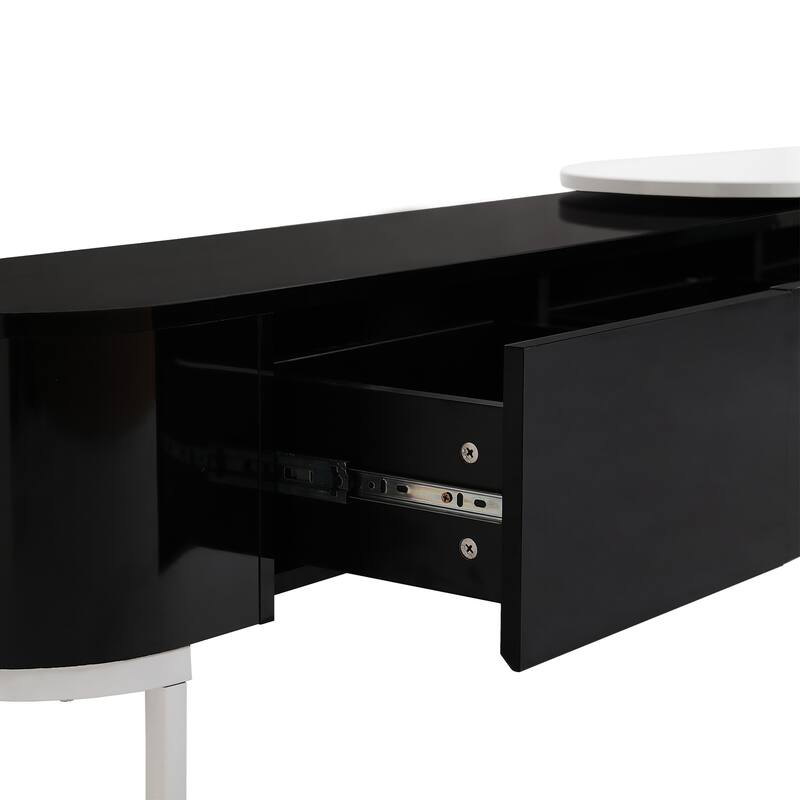 67.7"-76.4" Modern TV Stand with Adjustable Length & Height, 3 Storage Drawers, Metal Legs for Living Room