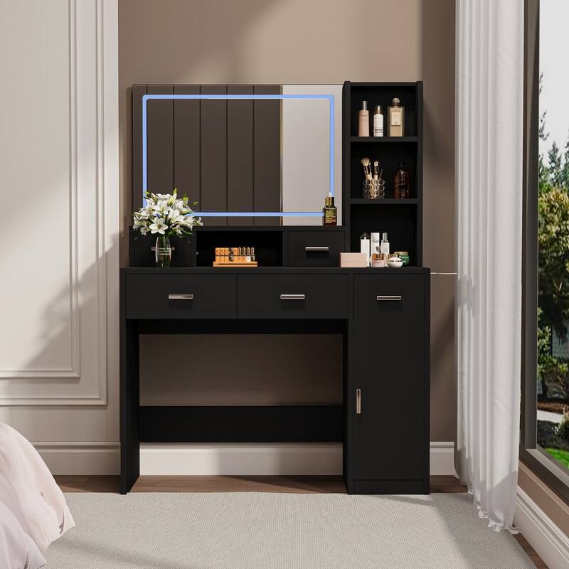 White Makeup Vanity with Lights, Drawers, Storage Cabinet and Smart Mirror for Bedroom