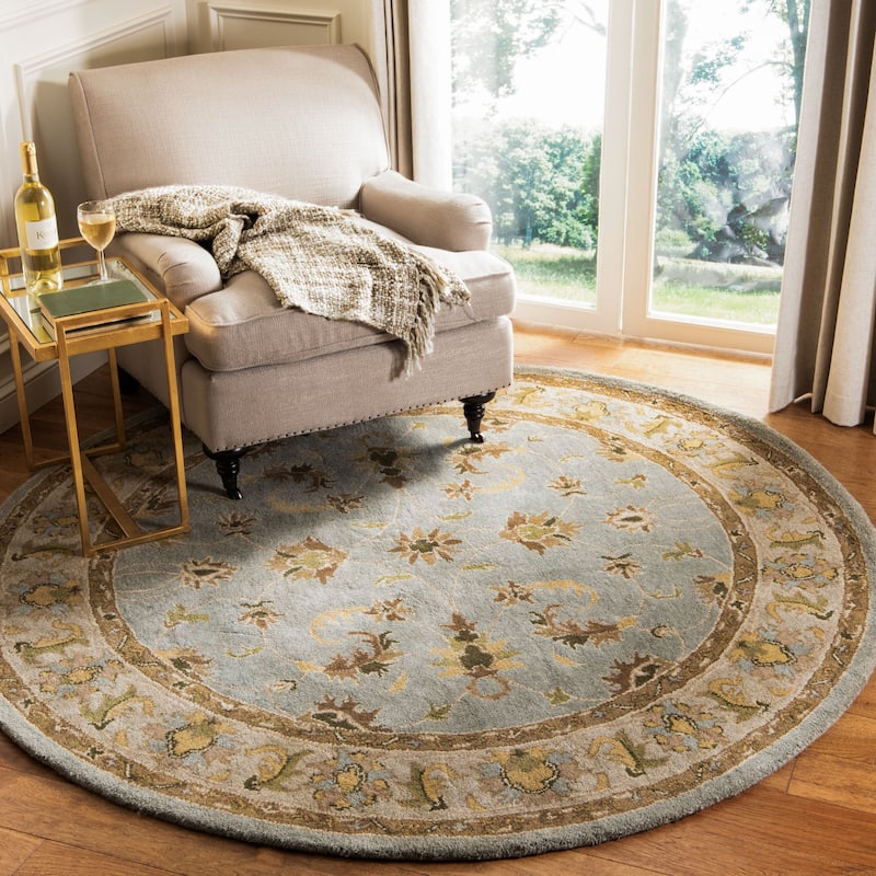 SAFAVIEH Handmade Heritage Turtoise Traditional Oriental Wool Rug - 6' Round - Light Blue/Beige