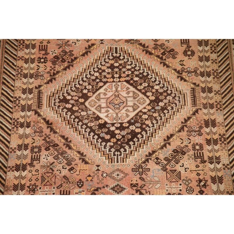 Hand Knotted Oriental 100% Wool Carpet Traditional Tribal Peach Shiraz Area Rug - 8' 7'' X 5' 6''