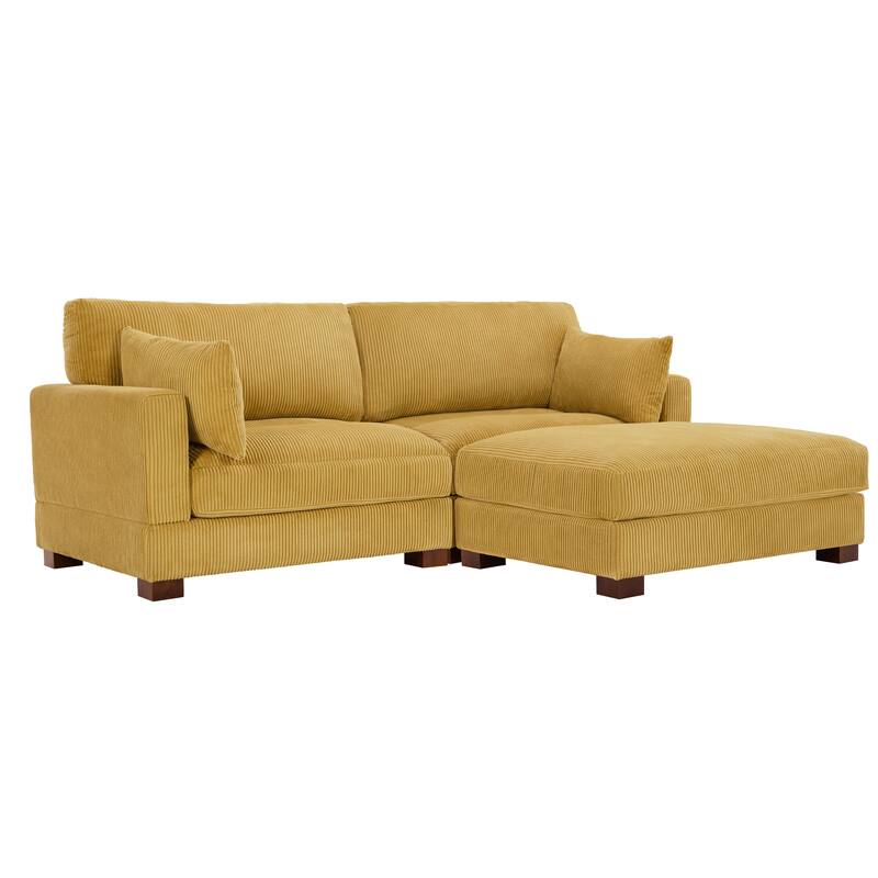 85in.W Corduroy Modular 3-Piece L-Shaped Sectional Sofa with Ottoman