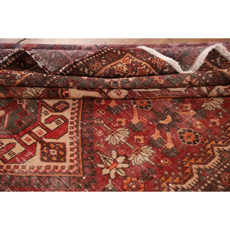 Tribal Red Bakhtiari Persian Vintage Area Rug Handmade Wool Carpet - 6'7"x 10'2"