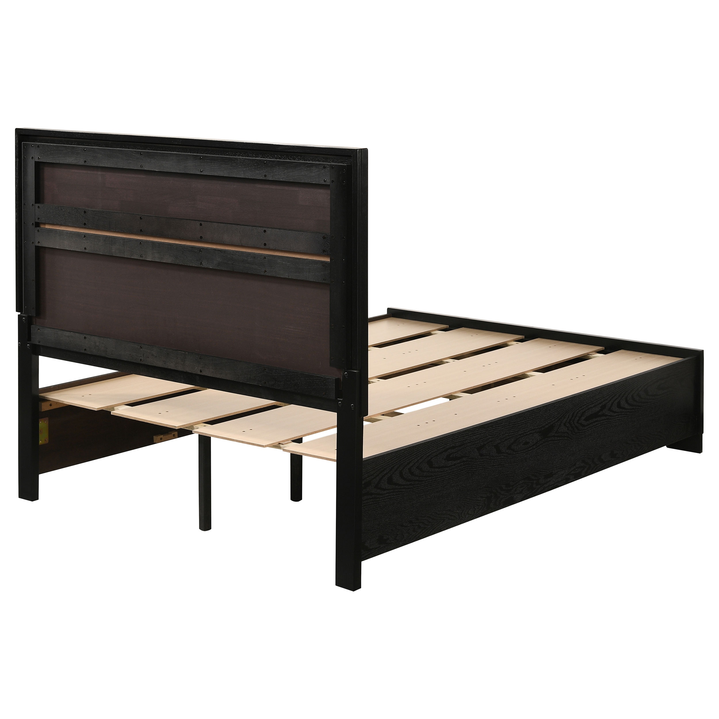 Full Storage Panel Bed with Integrated Drawers, Black Finish, and Crystal-Accented Pulls