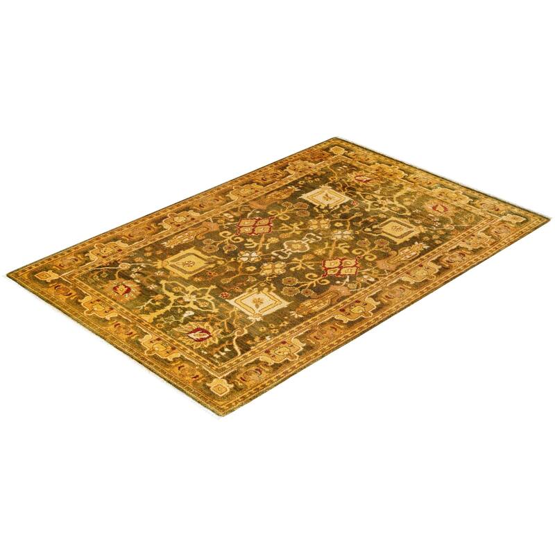 Overton Hand Knotted Wool Vintage Inspired Traditional Ottoman Gold Area Rug - 4' 1" x 6' 2"
