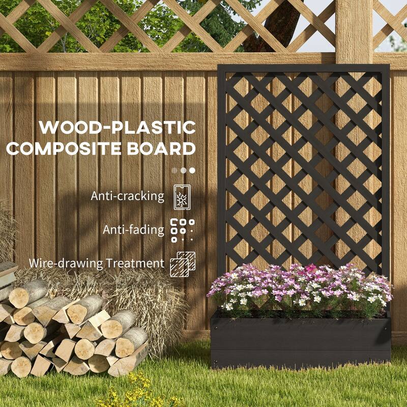 Outsunny Raised Garden Bed with Trellis Lattice, Planter Box with Self Draining Gap, Freestanding Trellis Planter for Plants