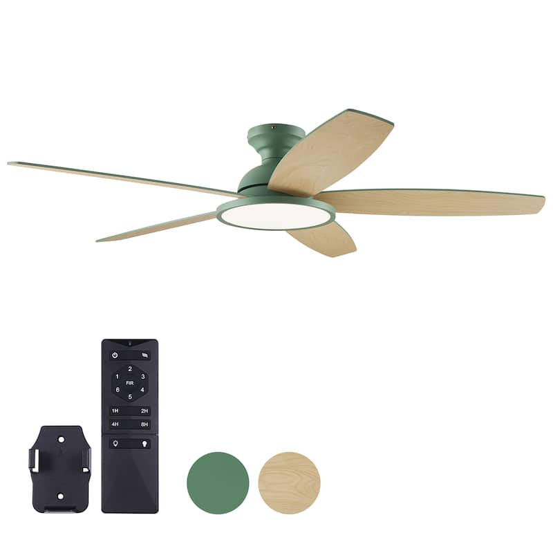 5 - Blade Low Profile Flush Mount Modern Ceiling Fan with 3CCT LED Light and Remote