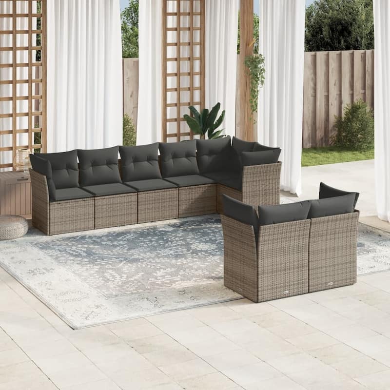 vidaXL Garden Sofa Set Grey PE rattan, powder-coated steel, polyester - 24.4 x 24.4 x 27.2
