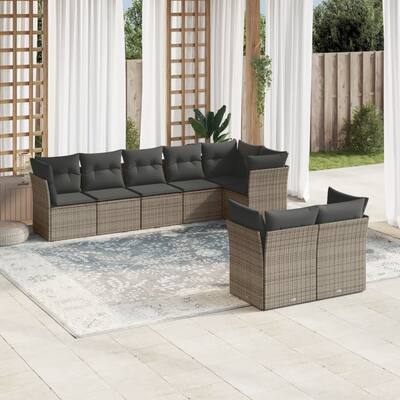 vidaXL Garden Sofa Set Grey PE rattan, powder-coated steel, polyester - 24.4 x 24.4 x 27.2
