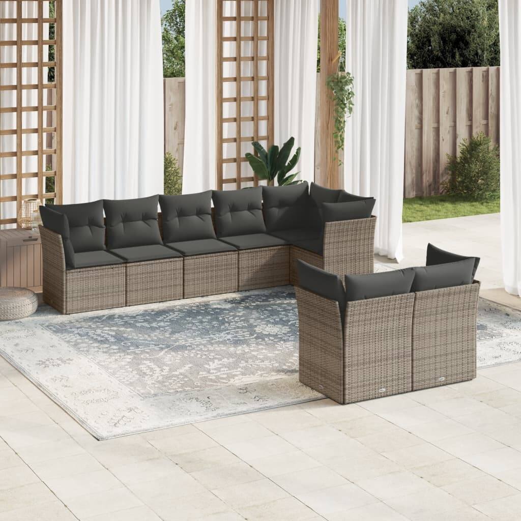 vidaXL Garden Sofa Set Grey PE rattan, powder-coated steel, polyester - 24.4 x 24.4 x 27.2