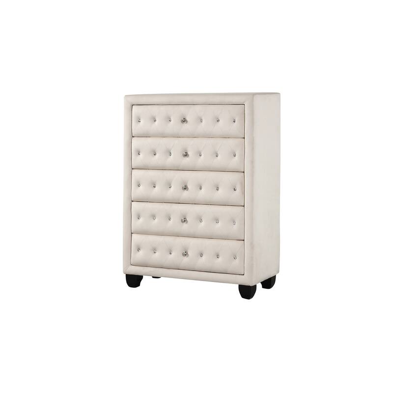 Monica Modern Style Crystal Tufted 4PC/5PC Vanity Bedroom Set Made with Wood