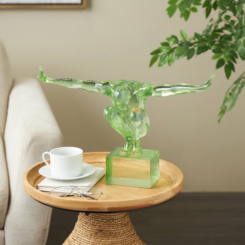 Light Blue, Green or Pink Resin Tinted Posing People Decorative Sculpture - Green