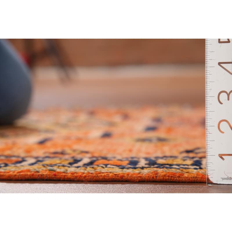 Orange / Geometric Oushak Vintage Runner Rug Handmade Wool Carpet - 2'8"x 11'4"