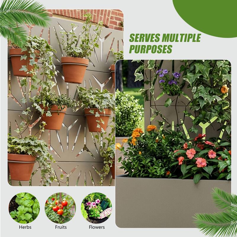 Metal Galvanized Planter Box with Trellis Privacy Screen Lockable Wheels