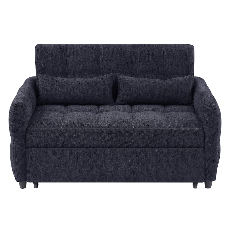 52.8" Blue Chenille Loveseat Sofa Bed with Adjustable Backrest and USB Ports