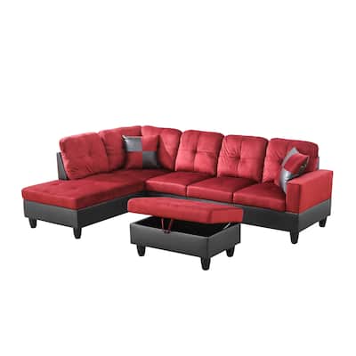 Red Flannel And PVC 3-Piece Couch Living Room Sofa Set