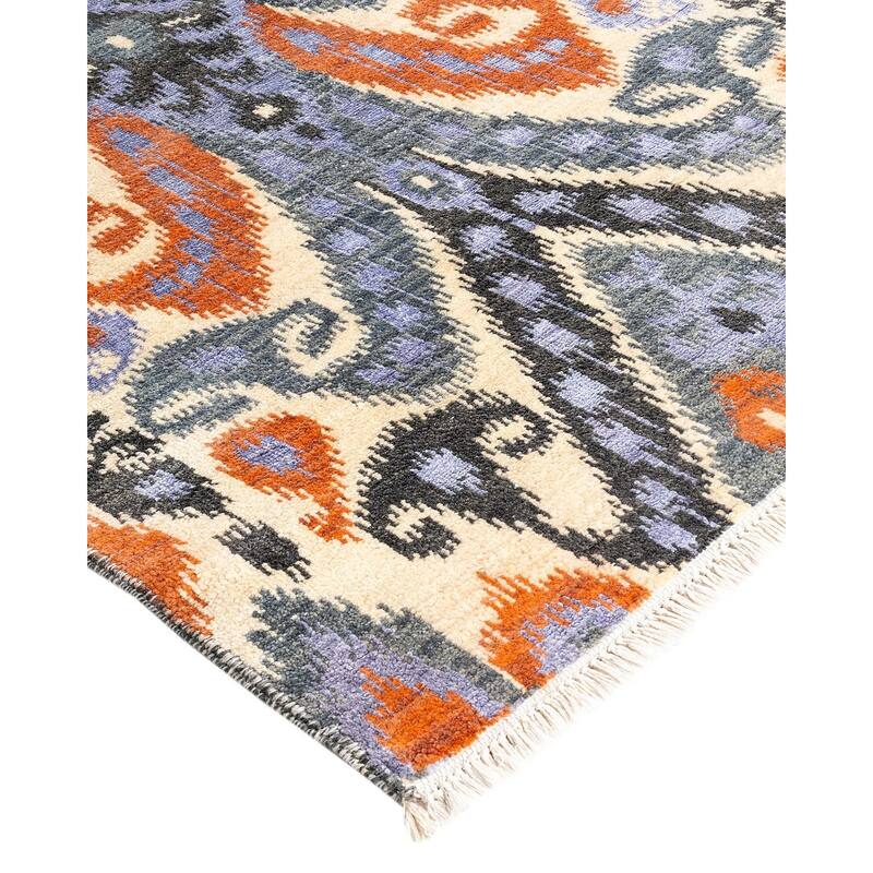 Ikat One-of-a-Kind Hand-Knotted Area Rug - Gray, 9' 0" x 11' 7" - 9' 0" x 11' 7"