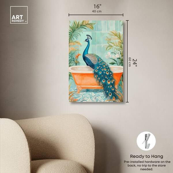 dimension image slide 0 of 6, Elegant Peacock Bath Canvas Jungle Bathroom Art by Art Remedy