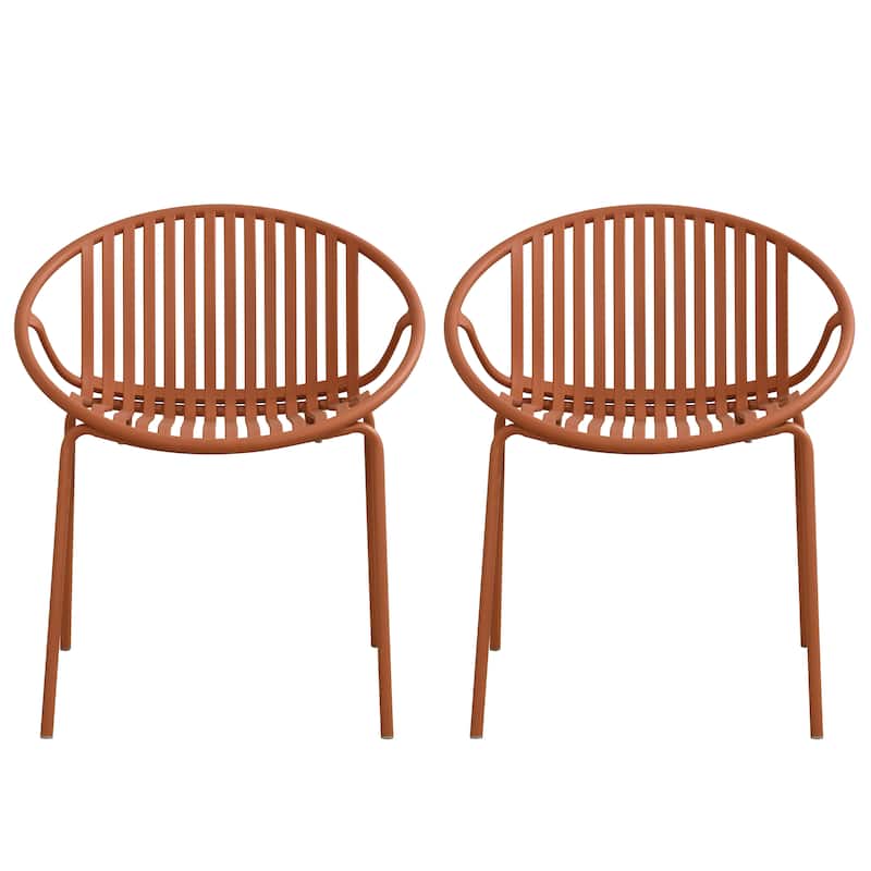 Patio Dining Chairs Set of 2 Modern Stackable Chairs with Breathable Plastic Backrest and Metal Legs for Outdoor, Backyard