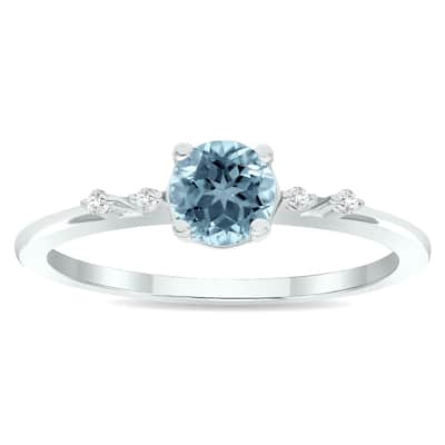 Women's Aquamarine and Diamond Sparkle Ring in 10K White Gold